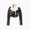 Mandotos faux leather cropped jacket featuring a stylish fitted design and classic collar, perfect for a trendy layered look.
