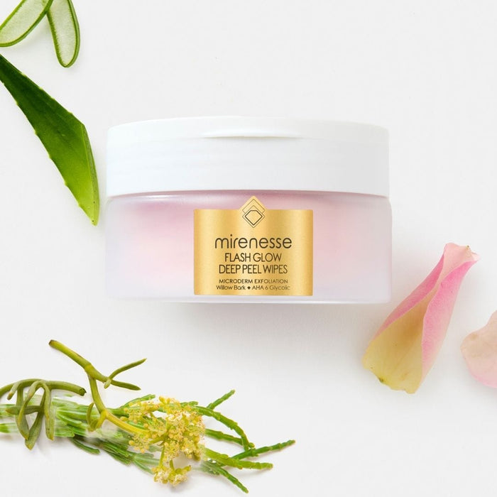 MIRENESSE SKINCARE 115g/ 20 wipes Flash Glow Deep Peel Wipes 20 Pack Aha Microderm Exfoliation Glass Glow