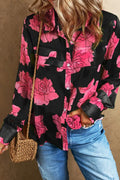 Mandotos Floral Elegance long sleeve shirt featuring a vibrant floral print and classic fit, displayed on a hanger.