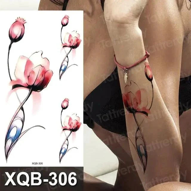 Mandotos Floral Essence Body Art Tattoo featuring vibrant floral design on skin