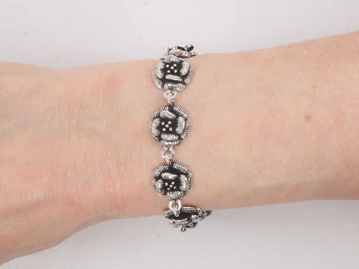 Floral Sterling Silver Bracelet Vintage Flower Bracelet 7.5"