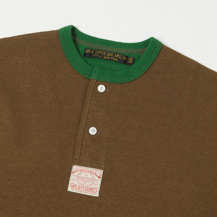 Freewheelers & Co Great Lakes Long Sleeve Henley - Brown/Tar Green