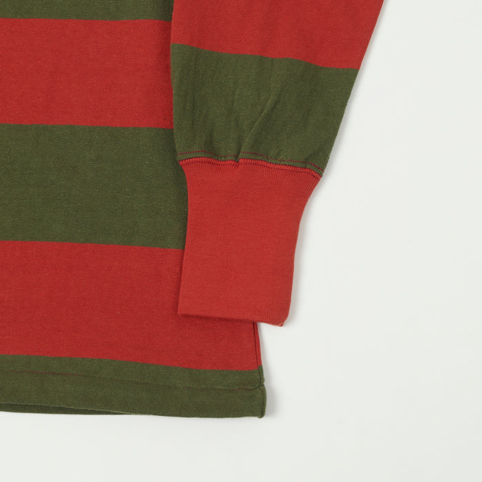 Freewheelers & Co Power Wear Horizontal Stripe Set-In Long Sleeve Tee - Red/Olive