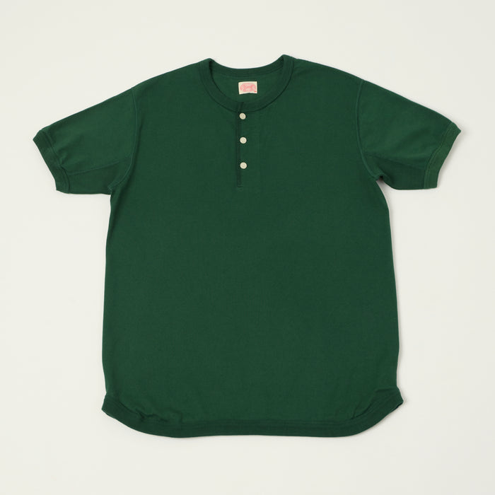 FULLCOUNT 5222H Flat Seam Heavyweight Henley - Dark Green