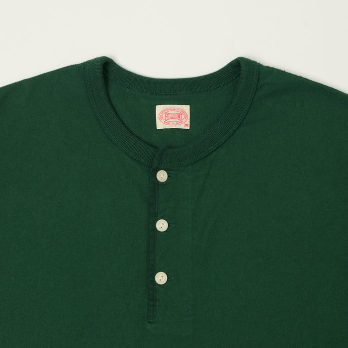 FULLCOUNT 5222H Flat Seam Heavyweight Henley - Dark Green