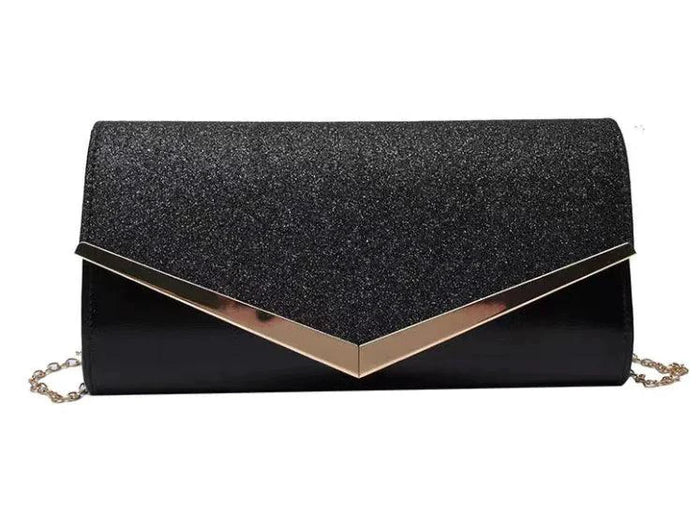 Mandotos Glitzy Striped Sequin Satchel featuring shiny sequins and a stylish striped design, perfect for evening or special occasions.