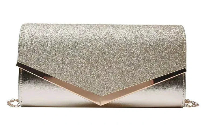 Mandotos Glitzy Striped Sequin Satchel showing shiny sequins and striped pattern on stylish handbag.