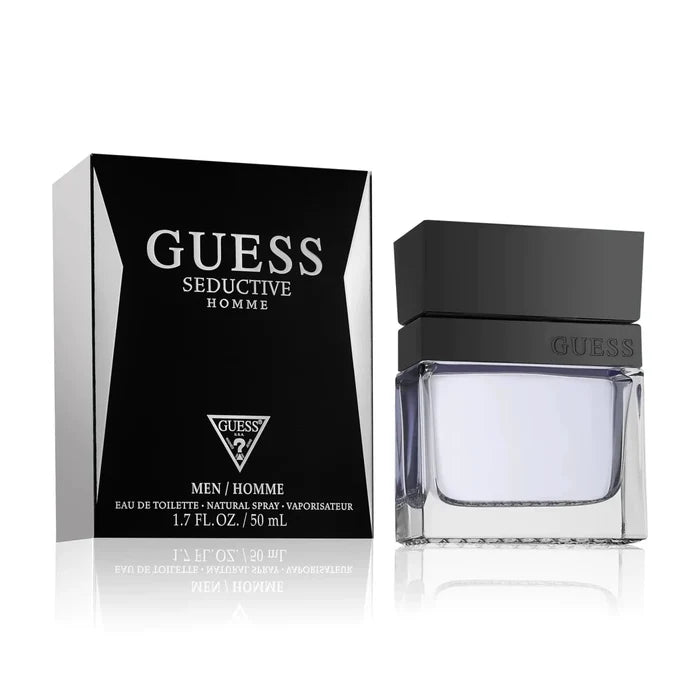 Guess Bold Seduction Eau de Toilette for Men in 1.7 oz bottle, featuring a sleek design and masculine fragrance.