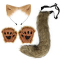 Mandotos Halloween fox tail and ears cosplay set with paw gloves, featuring plush fox accessories for costume dressing.