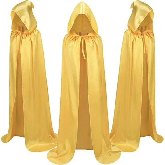 Children's Halloween wizard cloak by MANDOTOS, hooded cape costume with magical design and dark colors for festive dress-up.
