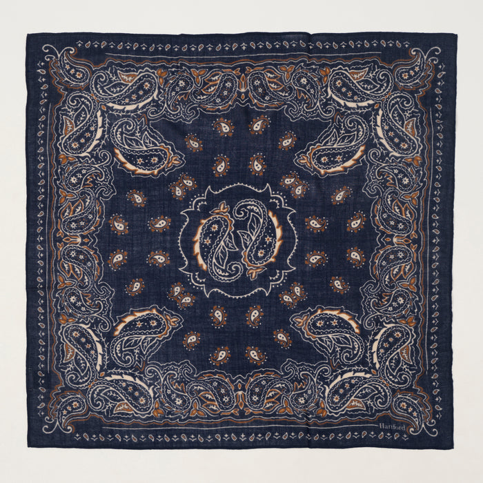 Hartford Paisley Wool Bandana Scarf - Navy Blue