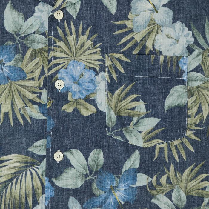 Hartford 'Palm' Camp Collar Hawaiian Shirt - Navy