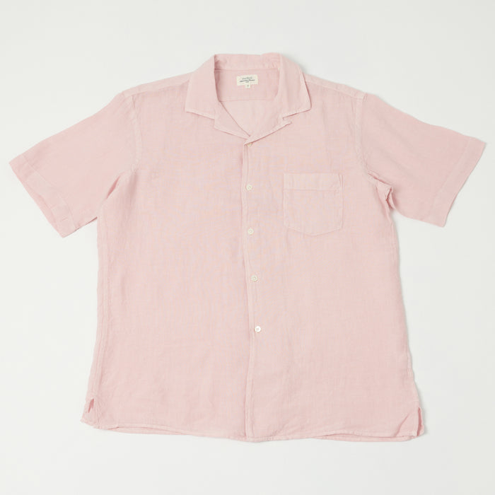 Hartford 'Palm' Camp Collar Linen Shirt - Faded Pink