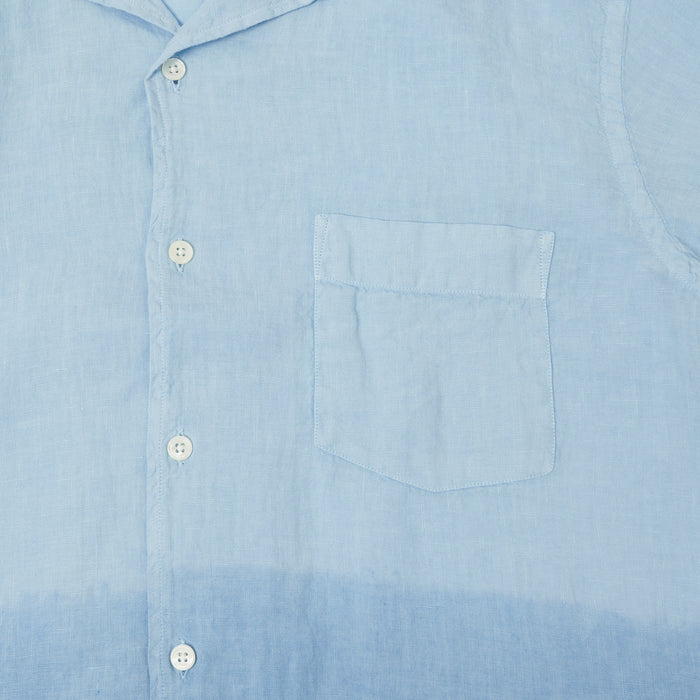 Hartford 'Palm' Camp Collar Linen Shirt - Tie Dye Azur/Nautic Blue