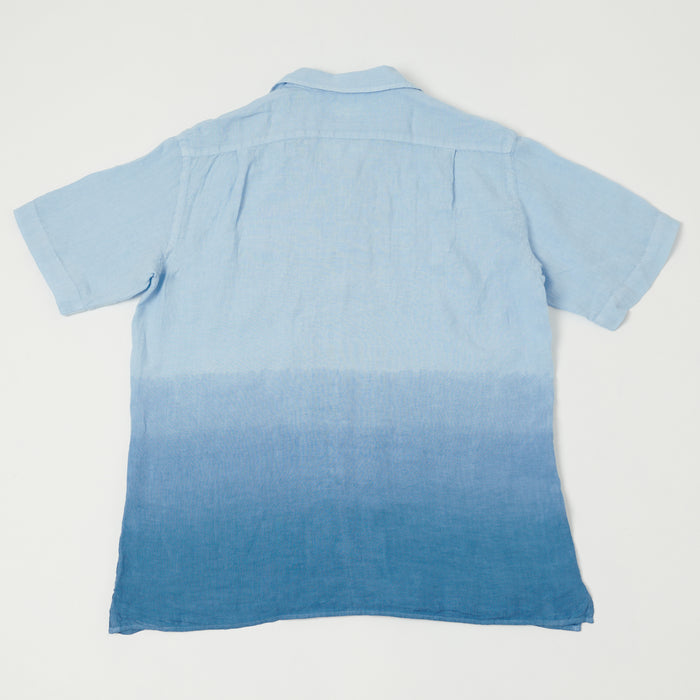 Hartford 'Palm' Camp Collar Linen Shirt - Tie Dye Azur/Nautic Blue