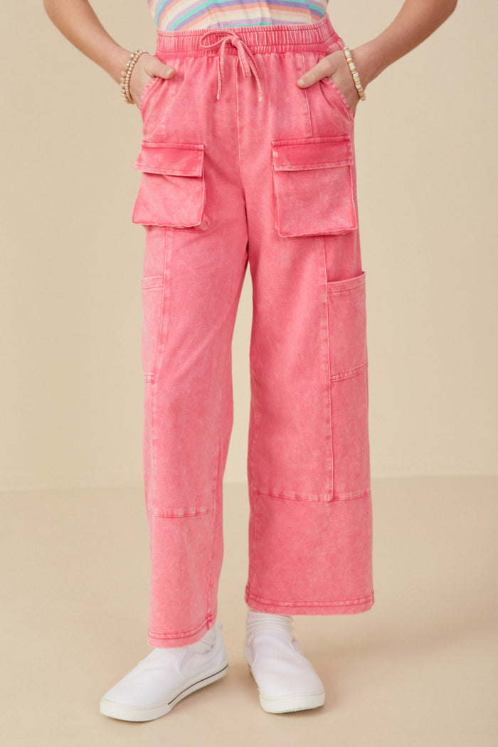 Hayden Washed Cargo Pocket Detail Wide Leg Knit Pants