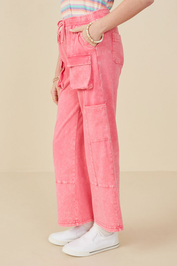Hayden Washed Cargo Pocket Detail Wide Leg Knit Pants