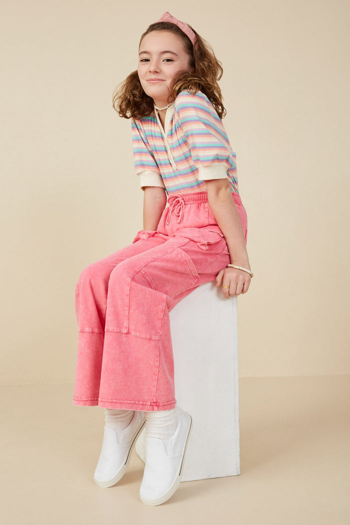 Hayden Washed Cargo Pocket Detail Wide Leg Knit Pants