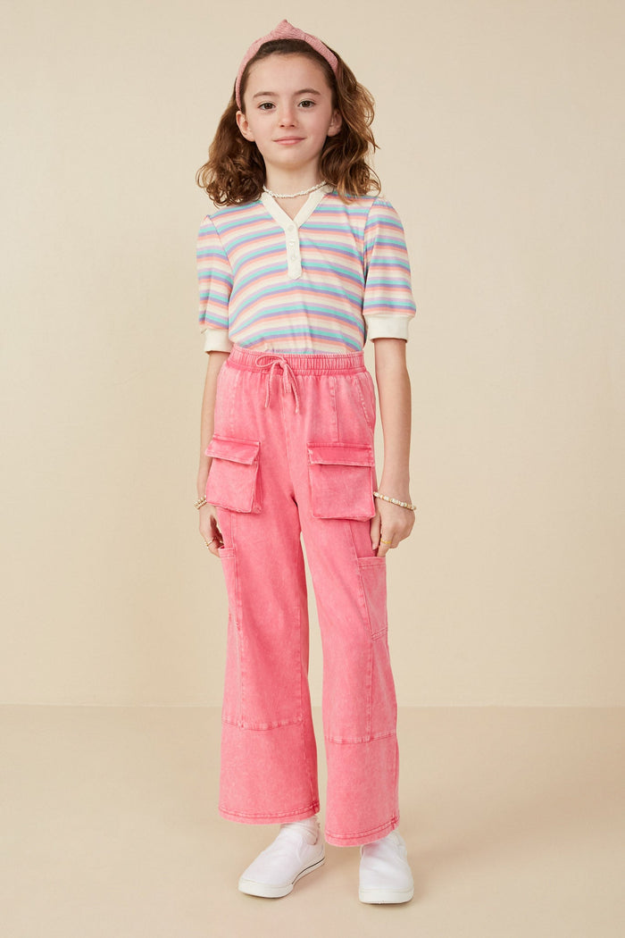 Hayden Washed Cargo Pocket Detail Wide Leg Knit Pants