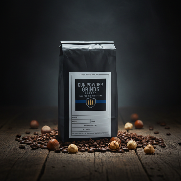 Gun Powder Grinds Hazelnut with hazelnuts scattered