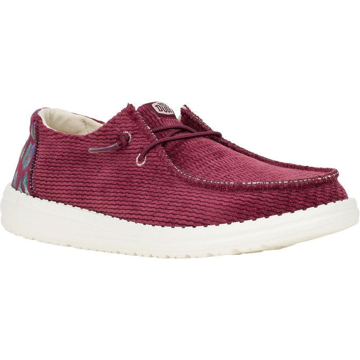 HEYDUDE Wendy Corduroy Leo Synthetic Women's Burgundy Shoes