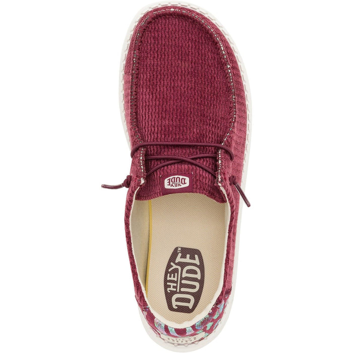 HEYDUDE Wendy Corduroy Leo Synthetic Women's Burgundy Shoes