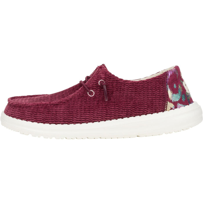 HEYDUDE Wendy Corduroy Leo Synthetic Women's Burgundy Shoes