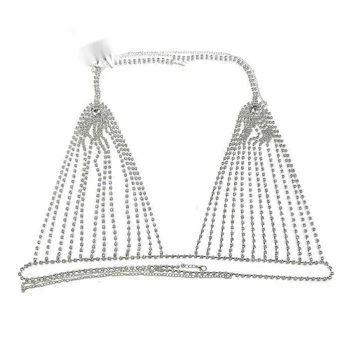 High-quality MANDOTOS international women's crystal thong panties with rhinestones and shiny bikini chain jewelry, stylish lingerie set