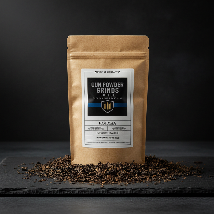 Gun Powder Grinds Hojicha with roasted tea leaves