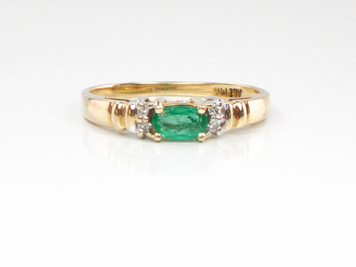 14k Yellow Gold Natural Emerald and Diamond Ring