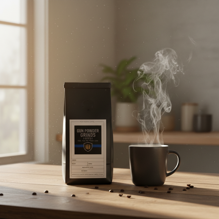 Gun Powder Grinds Honduras with steaming mug