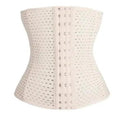 Mandotos Hot Waist Trainer Corset showing a black, high-compression waist cincher with adjustable straps and hook-and-eye closures.