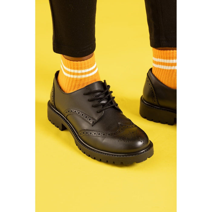 Hush Puppies Athena Leather Youth Black Brogues