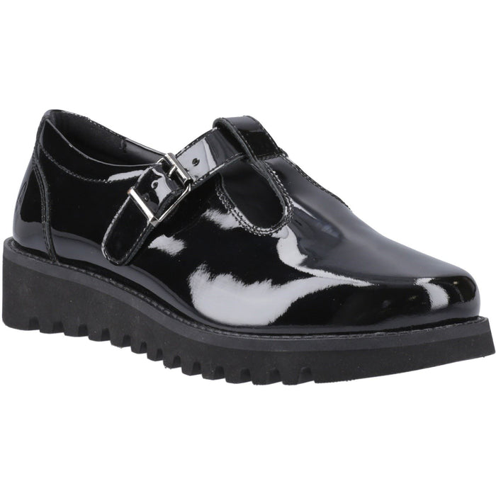 Hush Puppies Florrie T-Bar Leather Youth Black Shoes