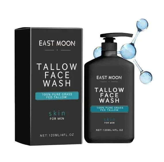 Mandotos HydraGlow Daily Face Wash in a pump bottle, showing the clear gel formula with a blue label and cap.