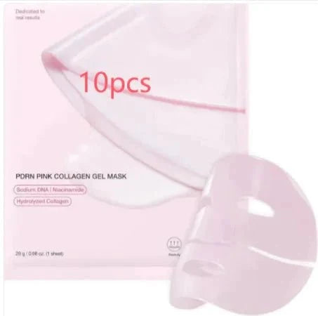 Mandotos Hydrating Collagen Facial Mask showing a woman applying a sheet mask to her face for deep moisture and skin rejuvenation.