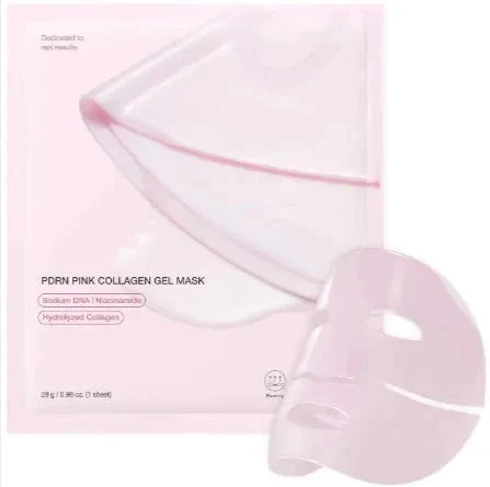 Mandotos Hydrating Collagen Facial Mask with soothing serum, showing a close-up of the mask applied on a woman's face.