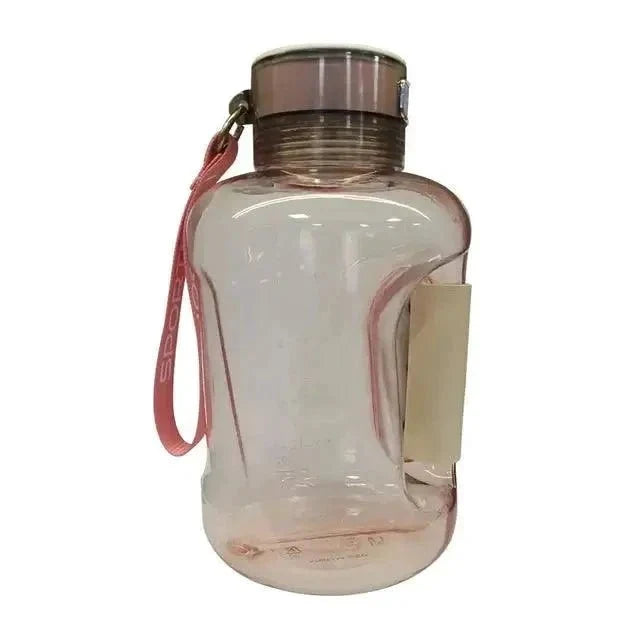 Mandotos HydroBoost Sports Hydration Bottle with a clear body, blue lid, and ergonomic design for active hydration.