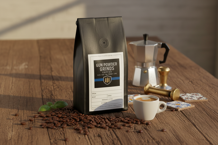 Gun Powder Grinds Italian Blend with Italian cafe elements