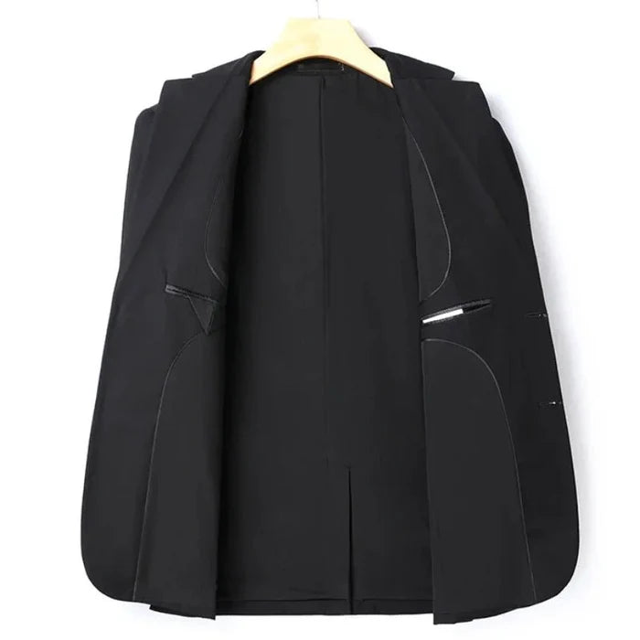 Italian style slim fit 8XL business suit set by Mandotos International, perfect for wedding groom or best man attire.