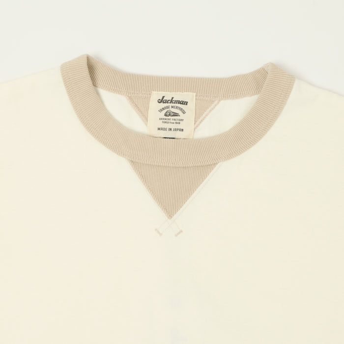 Jackman Dotsume Rib T-Shirt - Off White/Dark Beige