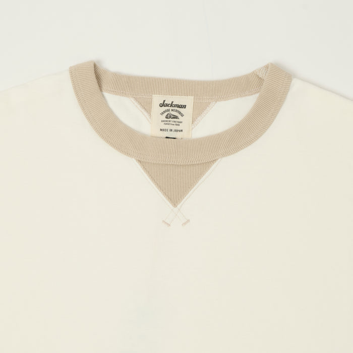 Jackman Long Sleeve Dotsume T-Shirt - Off White/Dark Beige