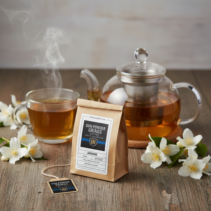 Gun Powder Grinds Jasmine with brewing setup