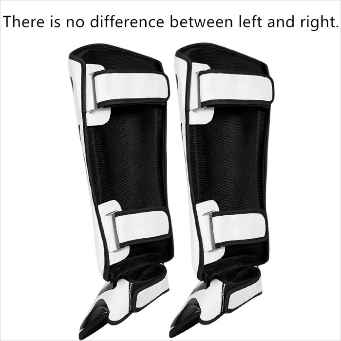 Mandotos kickboxing shin guards and Muay Thai leg protectors, padded and adjustable for martial arts training and competition.