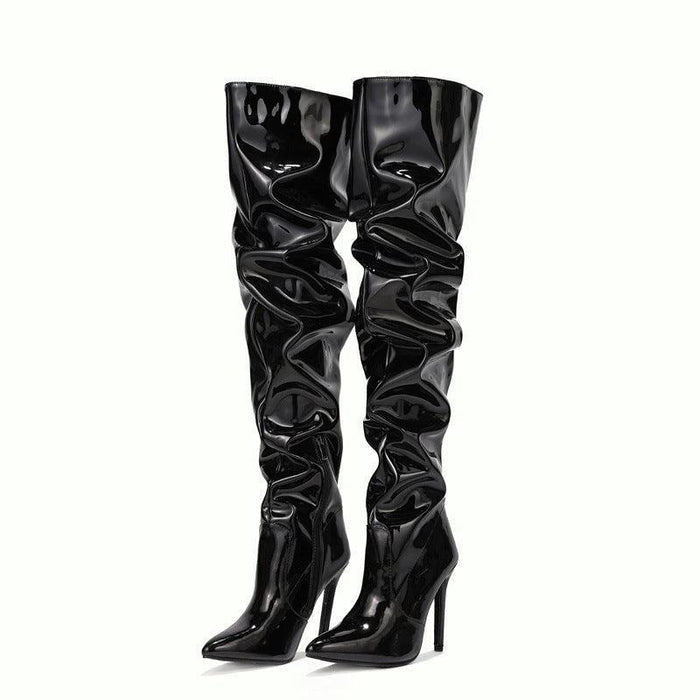 Mandotos women's knee-high long boots with super high heels, stylish party shoes for fashionable occasions.
