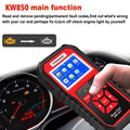 MANDOTOS KW850 OBD2 CAN BUS code reader scanner for diagnosing car engine fault codes and vehicle diagnostics.
