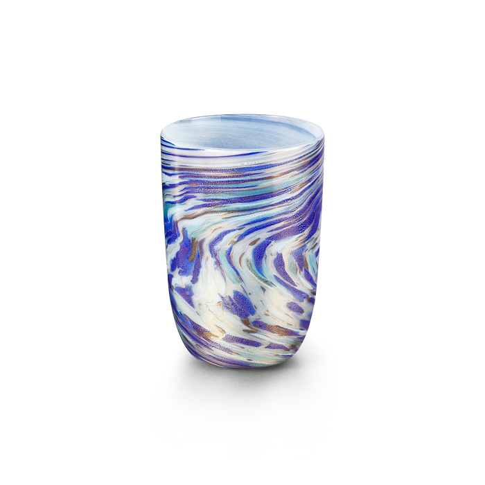 blue laguna b murano glass on white background
