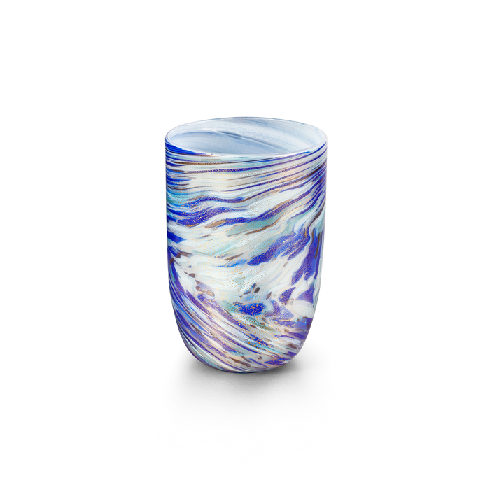 blue laguna b murano glass on white background