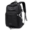 Mandotos laptop backpack with USB charging port, black, with multiple compartments and padded shoulder straps for travel and daily use.