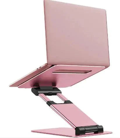 Mandotos laptop stand for desk with 360° rotating base, adjustable ergonomic support for laptops and workspace organization.